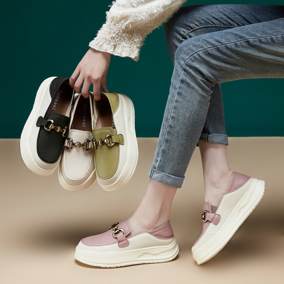 Women's Top Layer Cowhide Easy Wear Trendy Casual Shoes