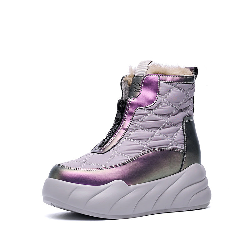 Women's Fur Integrated Winter Fleece-lined Warm Cotton Boots