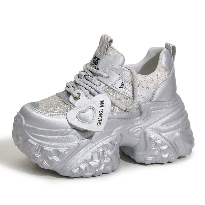 Women's Dad Small Height Increasing Insole Fashionable Platform Hollow Sneakers