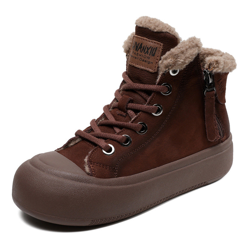 Women's Vintage Winter Double Zipper Fur Integrated Boots