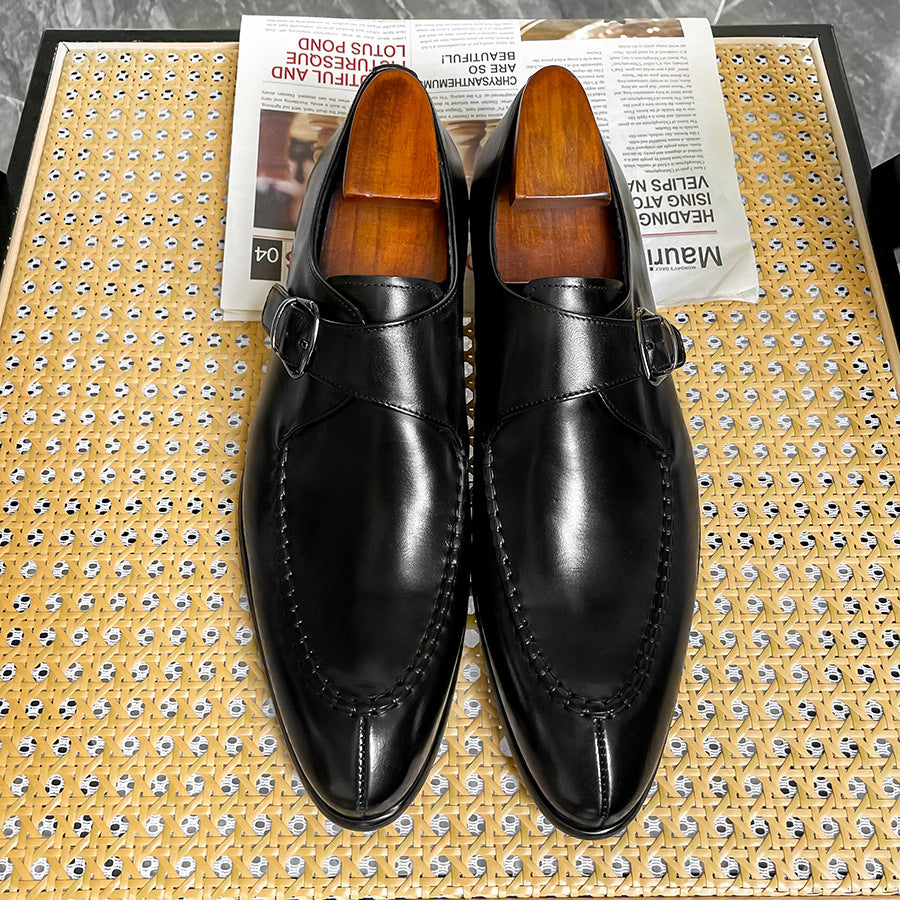 Men's British Cowhide Pointed Business Formal Wear Leather Shoes