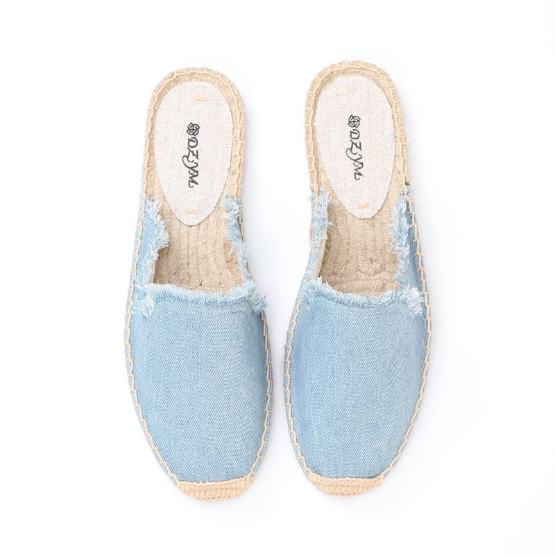 Women's Breathable Leisure Pajamas Handmade Straw Woven Flat Canvas Shoes
