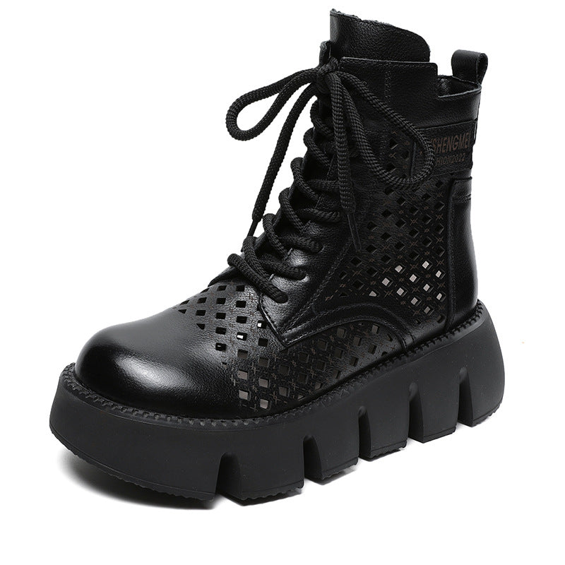Women's Retro Hole Zipper Platform Ethnic Style Sandals