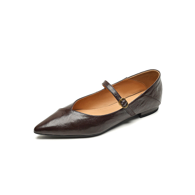 Women's Sheepskin Delicate Pointed Mary Jane Spring Leather Shoes