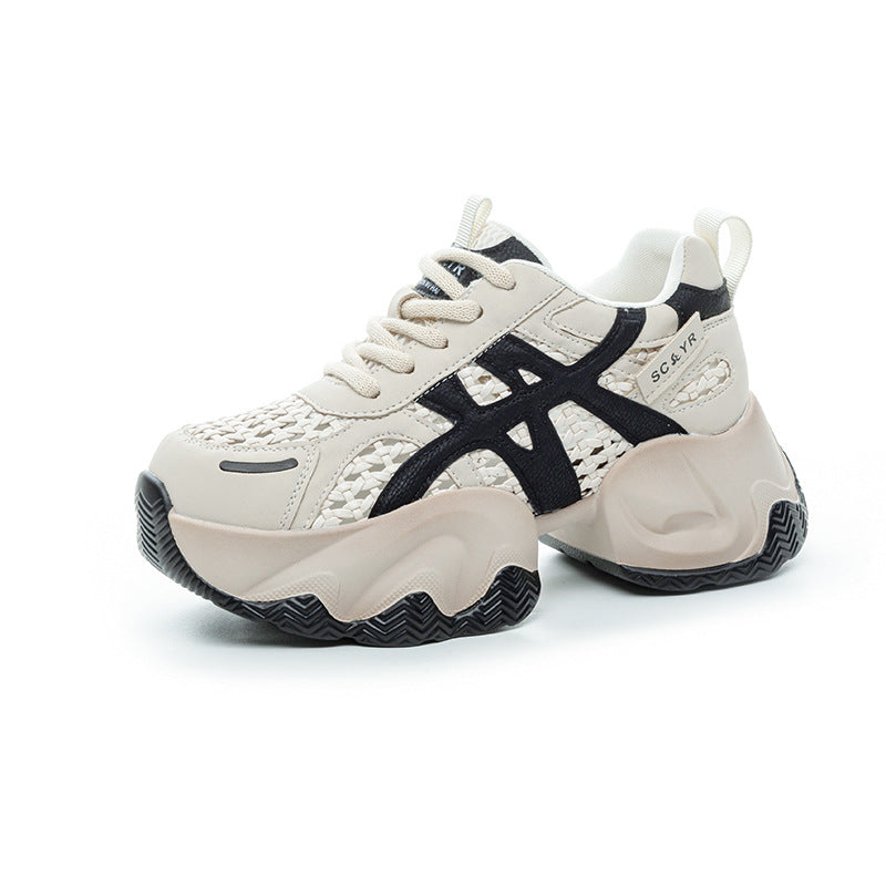 Women's Dad Woven Mesh Summer Thick Bottom Height Increasing Insole Popular Women's Casual Shoes