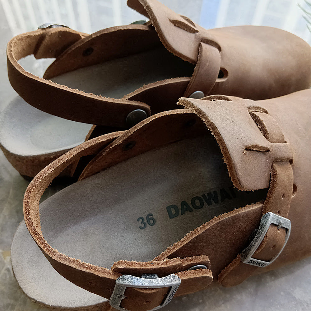 Women's Glamorous Cork Cowhide Retro Series Slippers