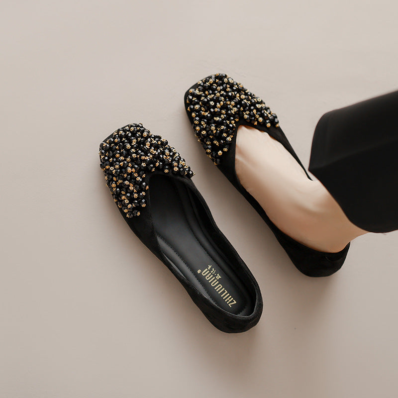 Women's Fleece-lined Square Toe Suede Pumps Temperament Entry Lux Height Women's Shoes