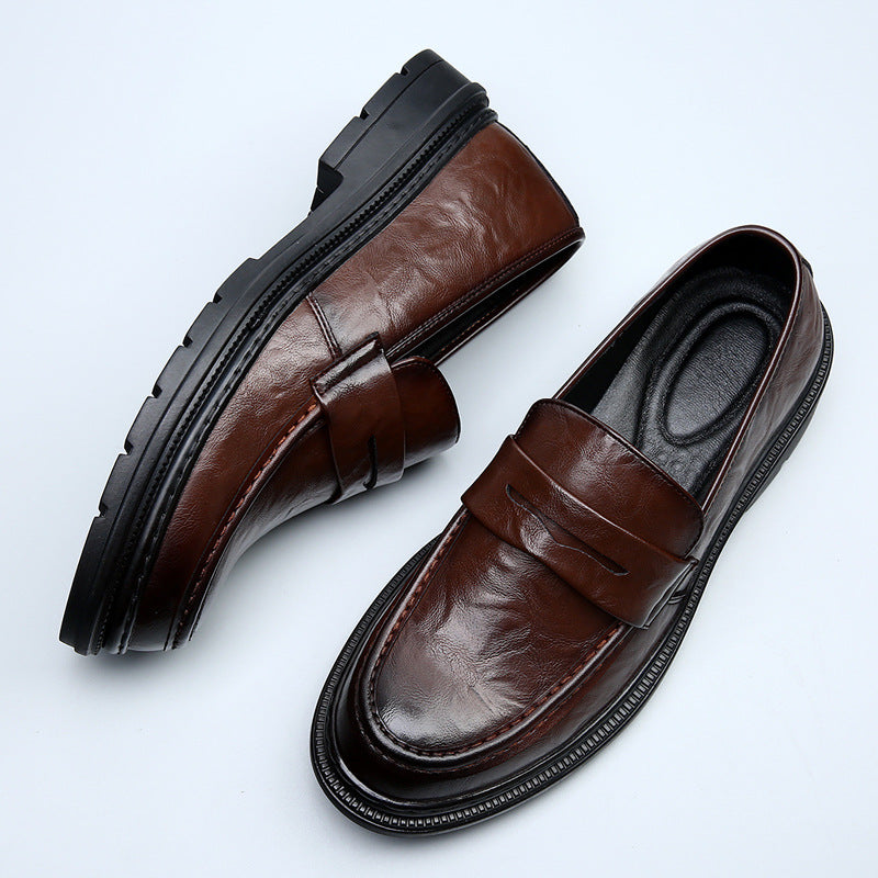 Men's British Round Toe Trendy Thick Bottom Men's Business Leather Shoes