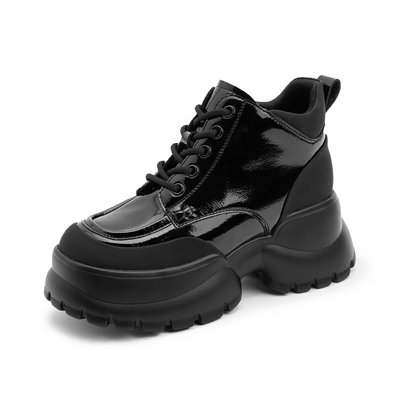 Women's Style Pumps Preppy Platform Height Increasing Leather Shoes