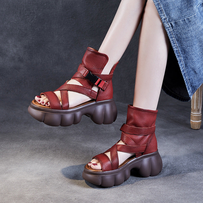Women's Thick Bottom First Layer Cowhide Roman Sandals