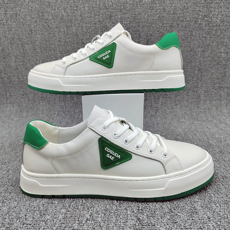 Men's Korean Style Versatile Flat Cowhide White Men's Shoes