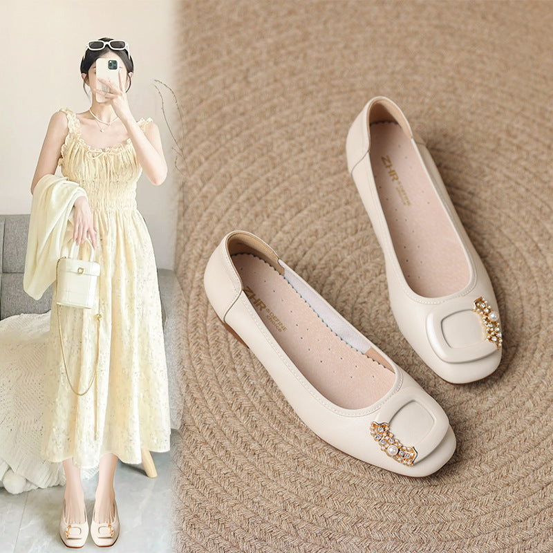 Women's Classic Style Rhinestone Low-cut Pumps Elegant French Evening Soft Casual Shoes