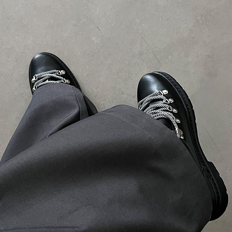 Black Derby High Street Couple Thick Men's Casual Leather Shoes