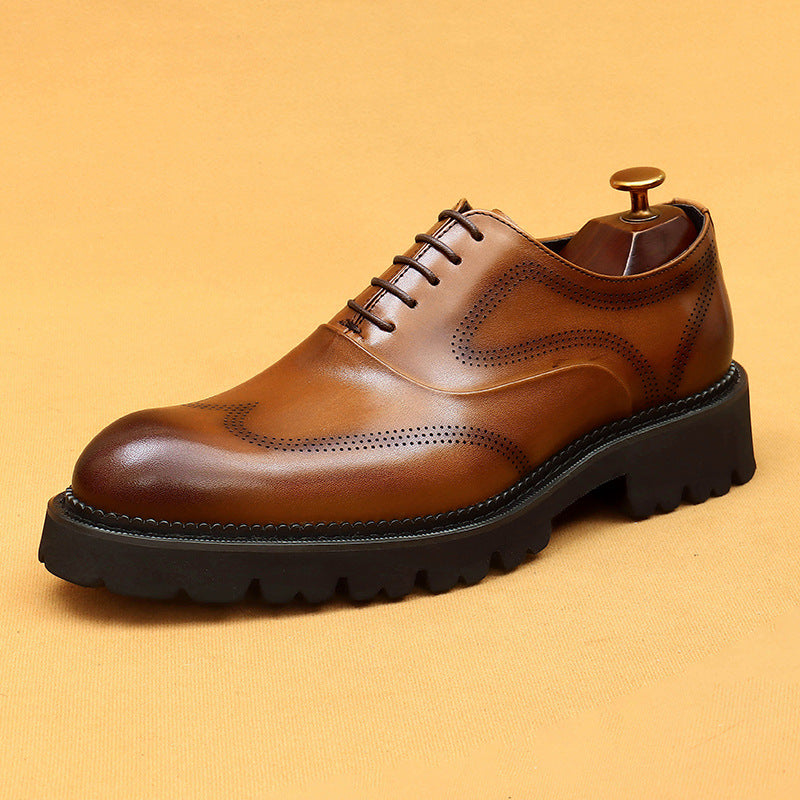 Men's Genuine Formal Platform Increased Brogue Wedding Men's Business Leather Shoes