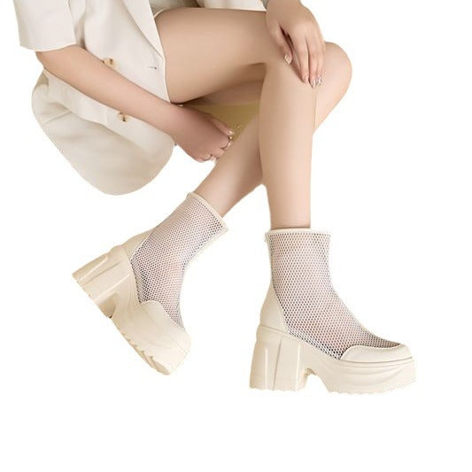 Women's Cool Breathable Martin Mesh Hollow Height Increasing Heels