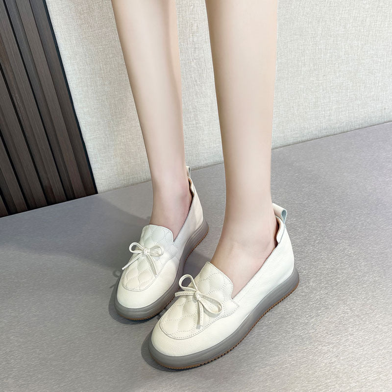 Women's Layer Cowhide Easy Wear Sports Platform Muffin Height Casual Shoes