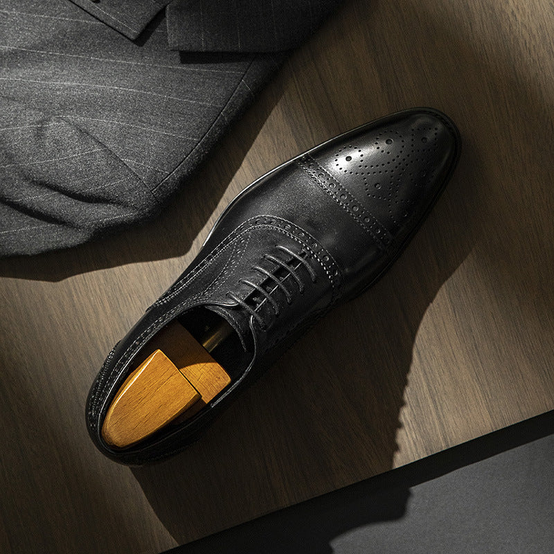 Men's Shipped Within Hours Brogue Cowhide Business Leather Shoes