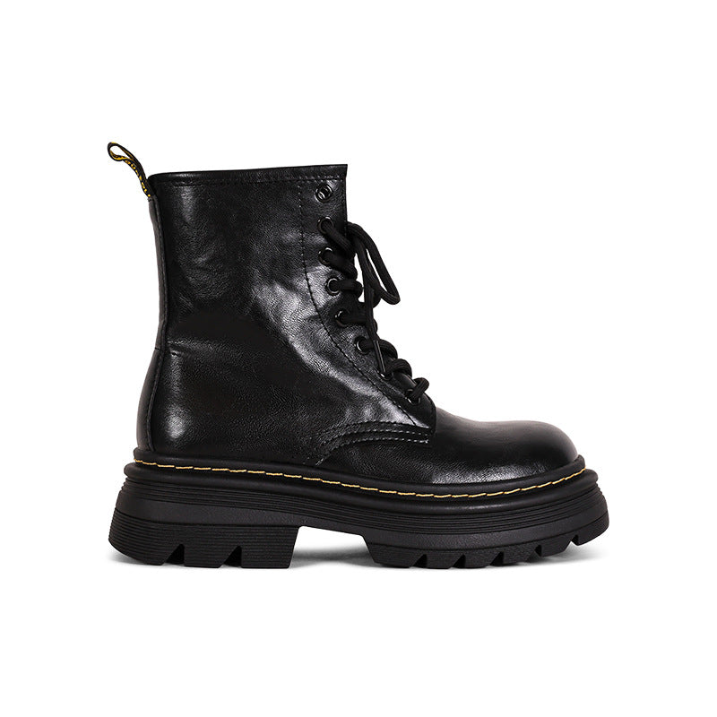 Women's Sheepskin Height Increasing British Style Platform Boots