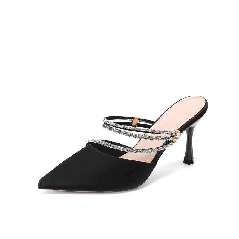 High Stiletto Solid Color Rhinestone Summer Heels