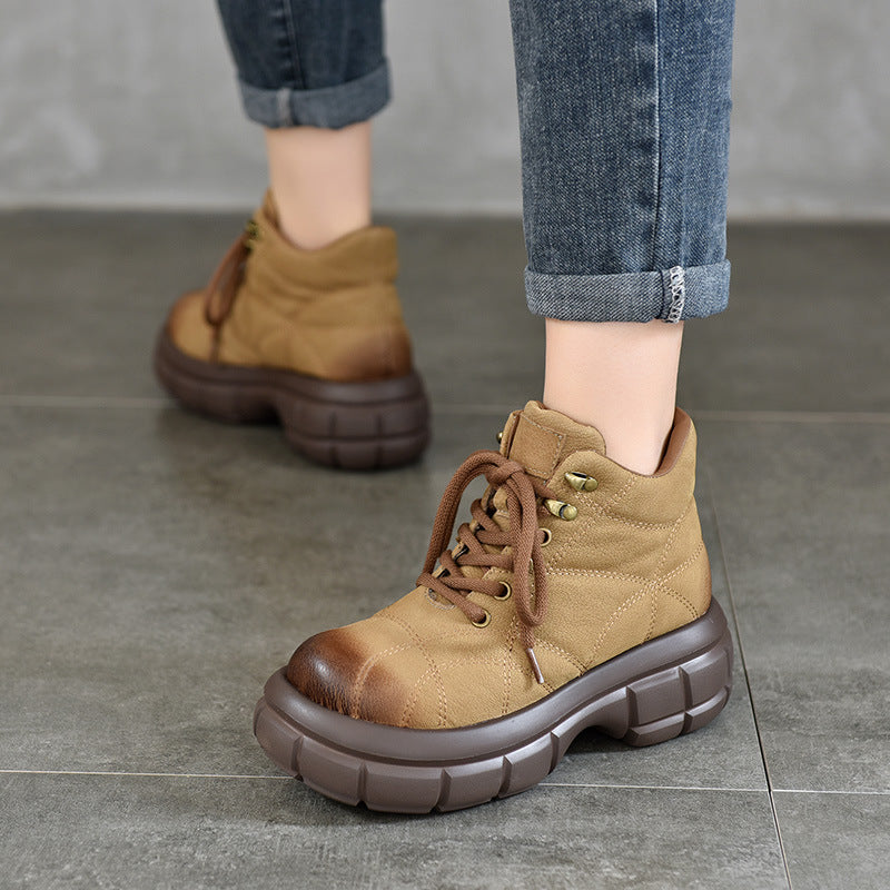 Brown Wear Fleece-lined Platform Ankle Design Boots