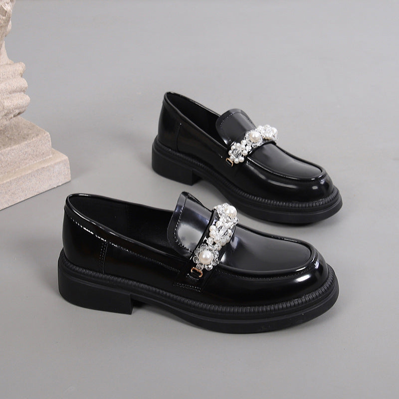 Authentic Solid Color College Style Small Pearl Word Women's Shoes