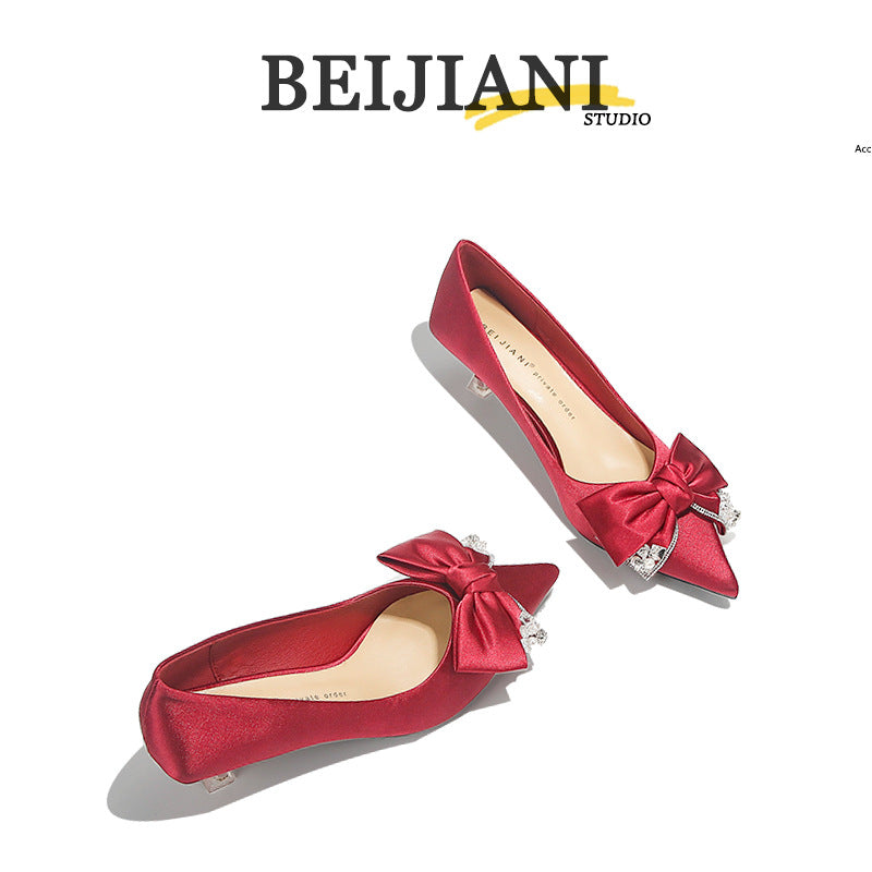 Women's Sheepskin Wedding For Bridal Bow High Pointed Women's Fashion Shoes
