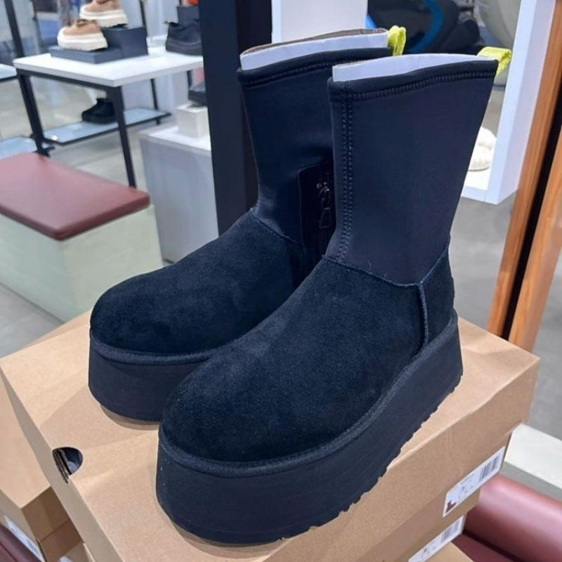 Women's Winter Thick-soled Increased Zipper Short Stretch Snow Boots