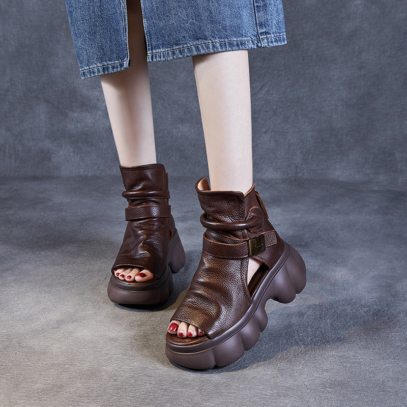 Women's Layer Cowhide Retro Solid Color Roman Sandals