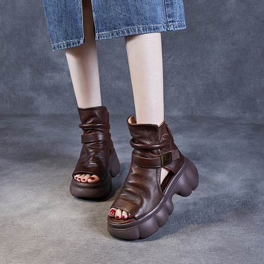 Women's Layer Cowhide Retro Solid Color Roman Sandals