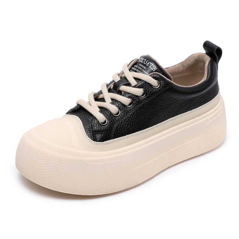 Women's First Layer Cowhide Platform Biscuit Shape Sneakers