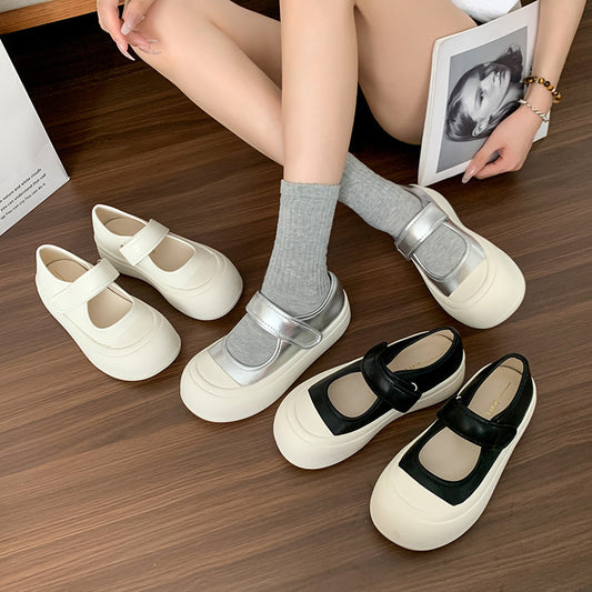 Women's Autumn Shallow Mouth Round Head Thick Casual Shoes
