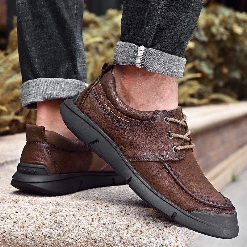 Men's First Layer Cowhide Breathable Soft Bottom Low Top Leather Shoes