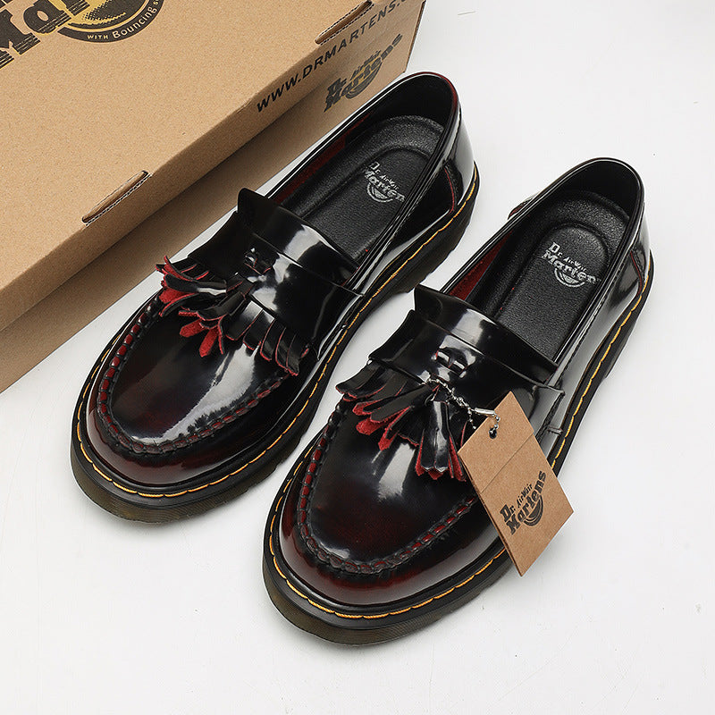 Women's & Men's Polished Red British Style Fashion Round Loafers