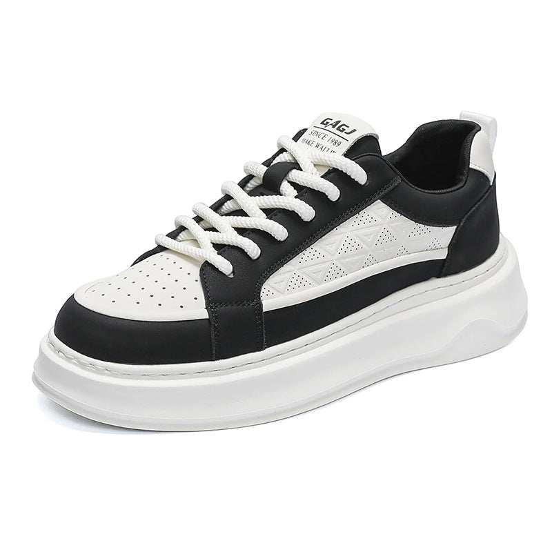 Men's Black Embossed Breathable Invisible Elevated Muffin Men's Board Shoes