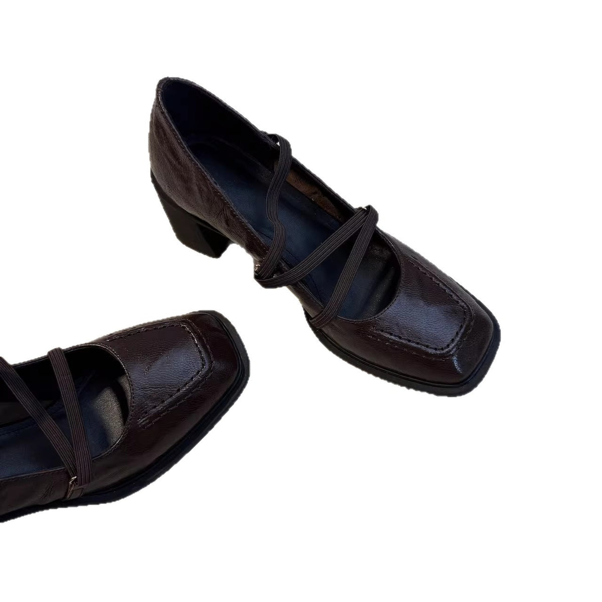Women's Cowhide Version Retro Commuter Genuine Black Chunky Mary Jane Beautiful Heels