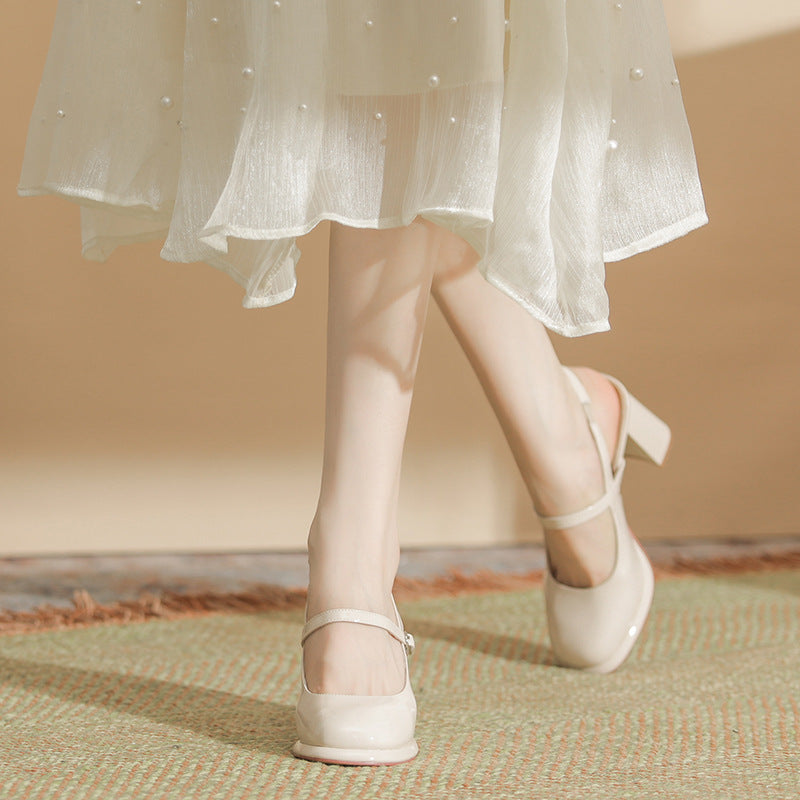 Women's Box High Elegant Patent Hepburn Style Heels