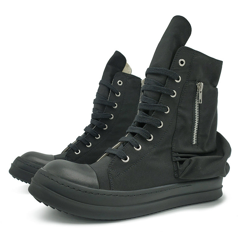 Men's Solid Color Sports Board Lace Up Round Canvas Shoes