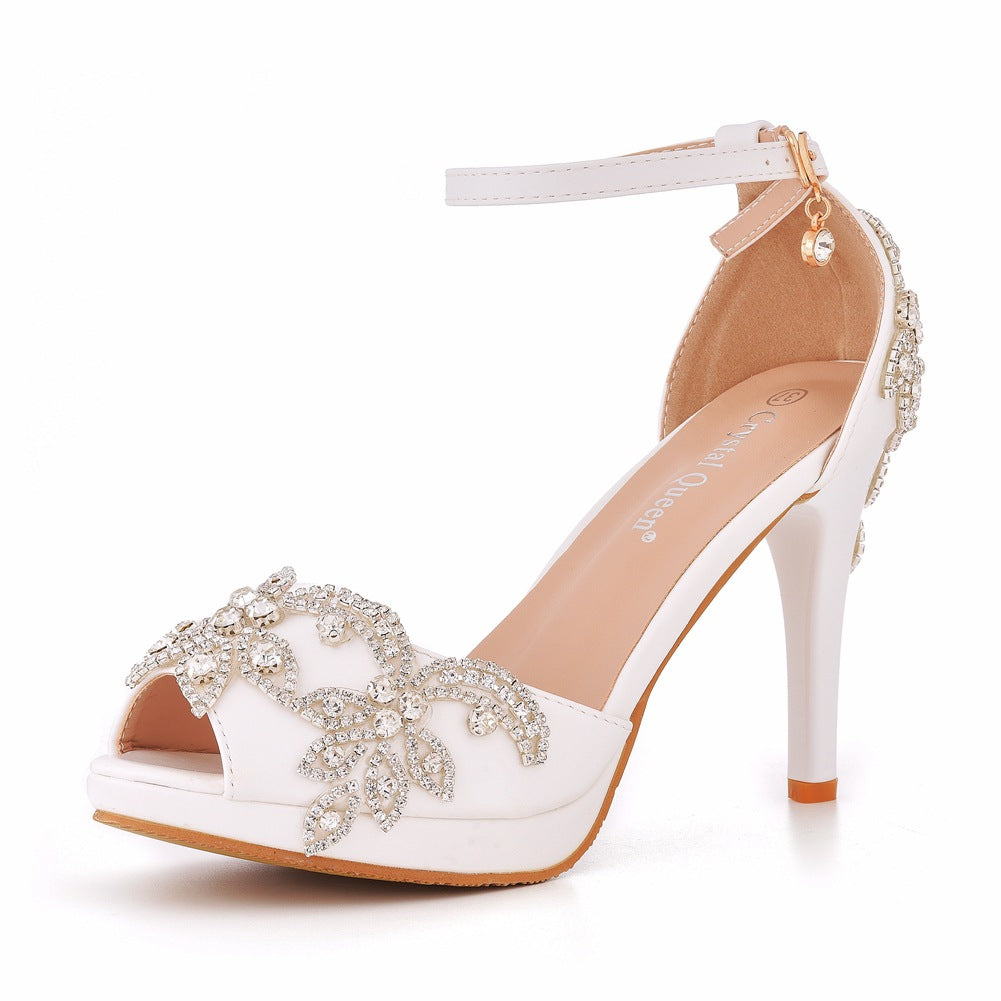 Women's Shallow Mouth Peep Toe Platform Rhinestone Wedding Bridal Women's Shoes
