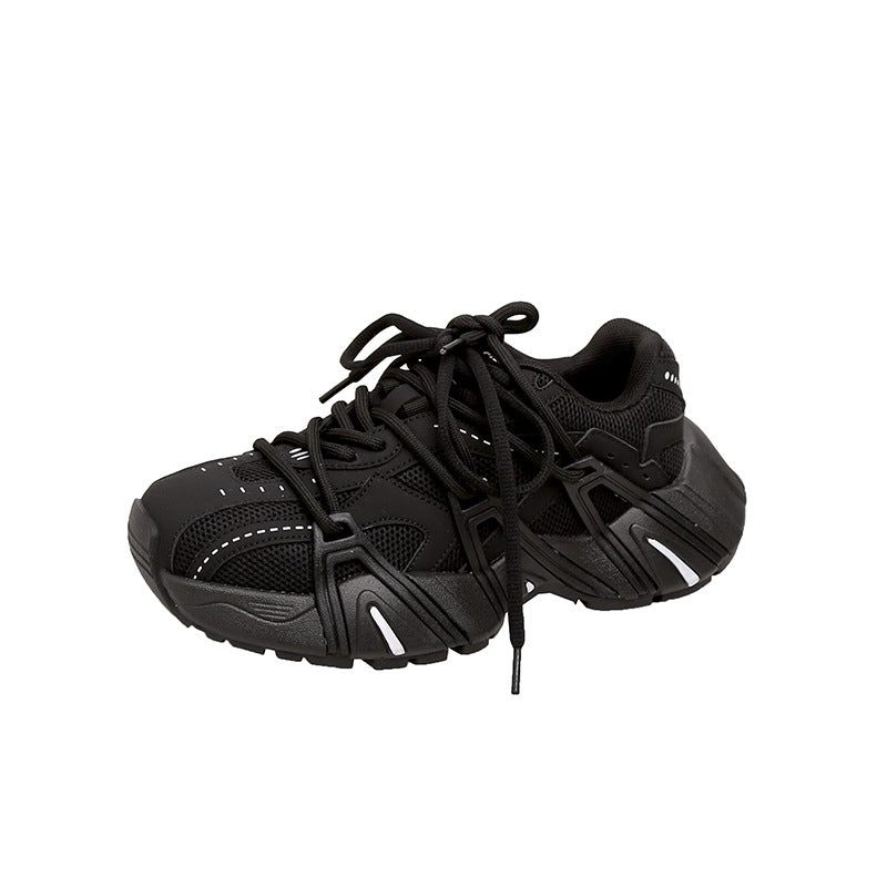 Fashionable Double Shoelace Mesh Stitching Thick Sneakers