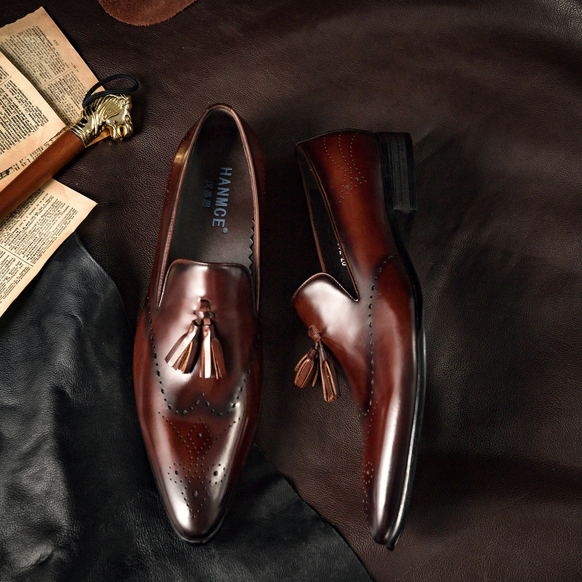 Men's Formal Wear Tassel Slip-on Business Pointed Leather Shoes