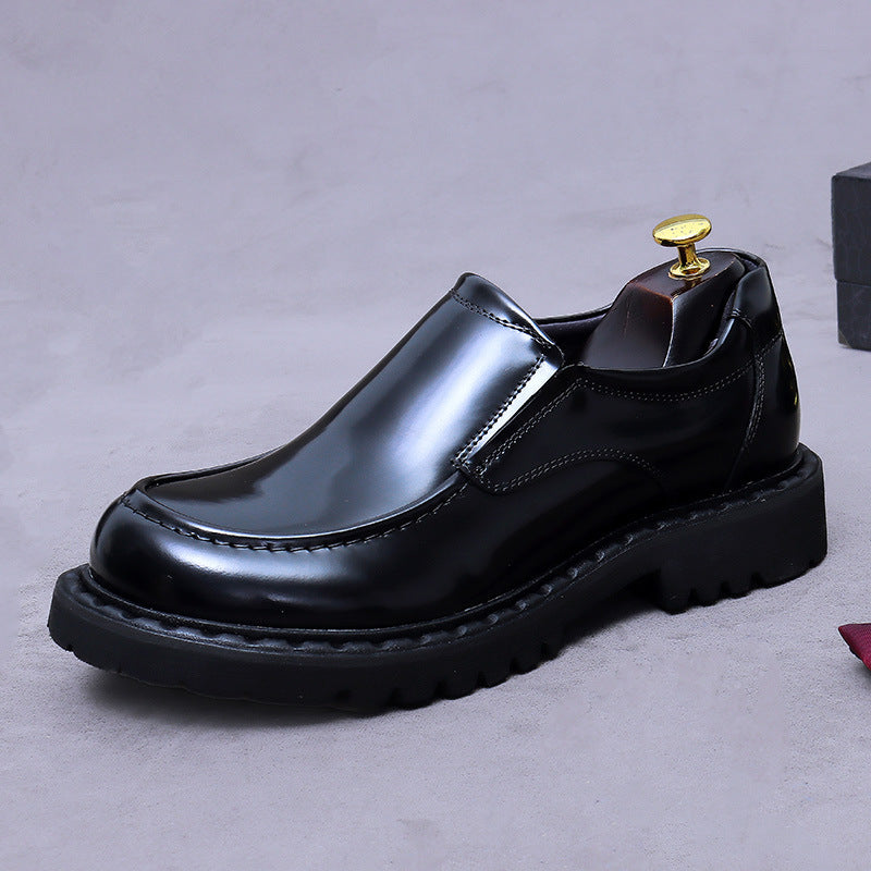 Men's Business Formal Glossy Cowhide Platform Genuine Elegant Gentleman Men's Casual Leather Shoes