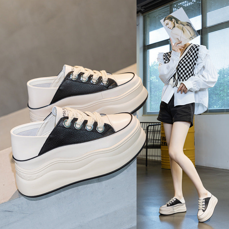 Women's Autumn Invisible Elevated Genuine Platform White Wedge Casual Shoes