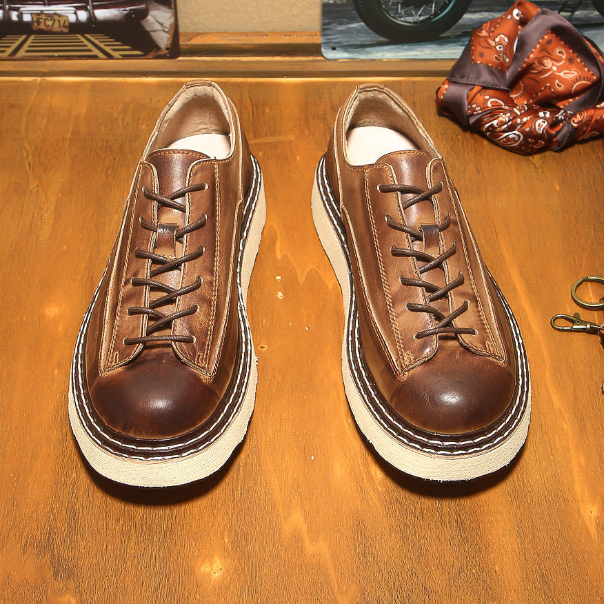Men's Spring Genuine Fashion Retro Cowhide Low Men's Casual Leather Shoes