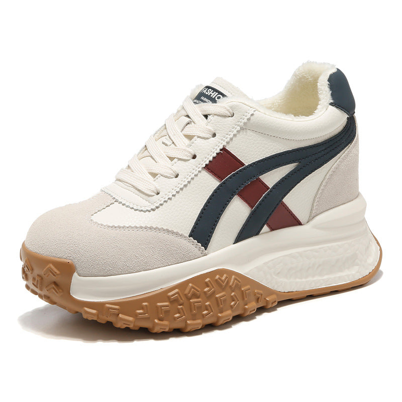 Women's Fleece-lined Warm White Thick Sole Height Increasing Insole Dad Winter Sneakers