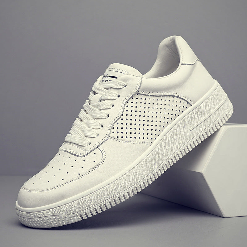Men's Top Layer Cowhide Stylish Korean Style Versatile Black Thin Breathable Men's Board Shoes