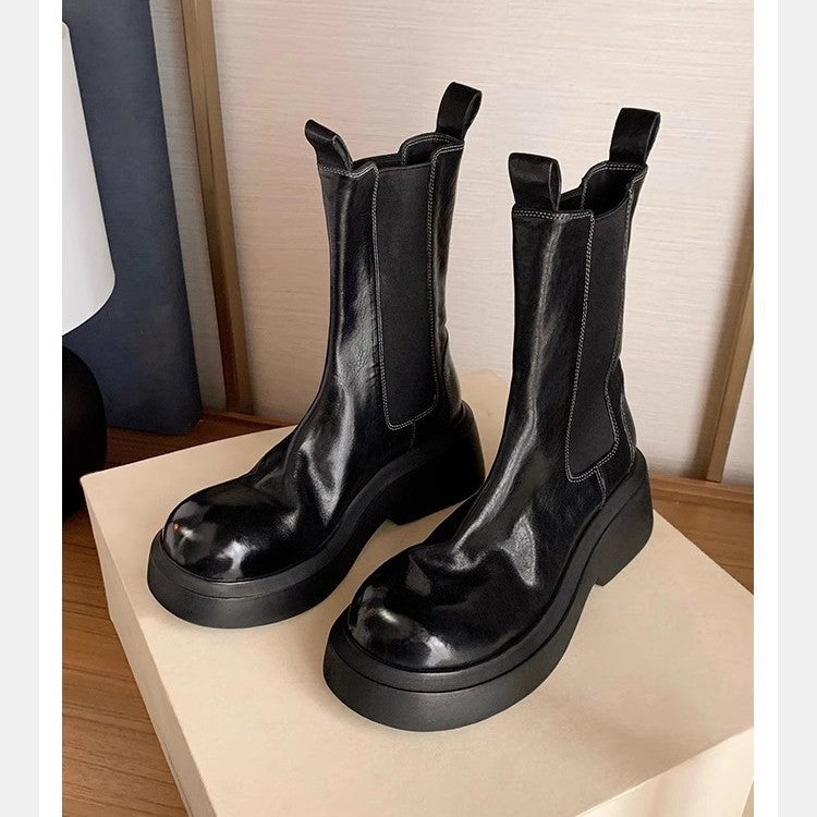 Women's Shrink Horse Elastic Band Thick Bottom Boots