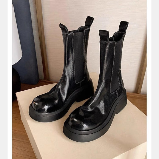 Women's Shrink Horse Elastic Band Thick Bottom Boots