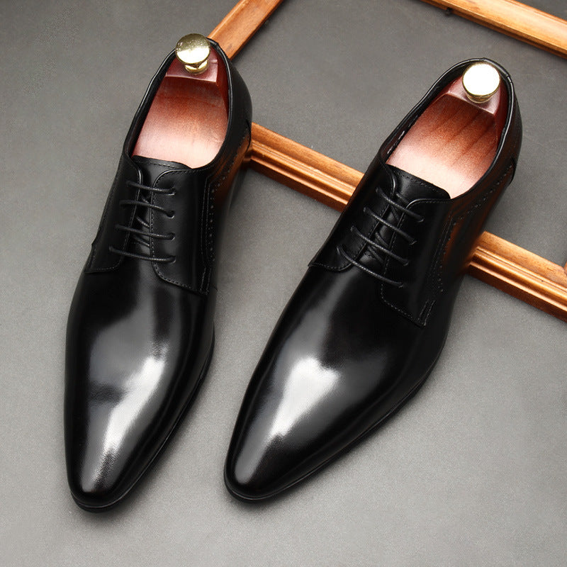 Men's Brogue Calf Lace Up Formal Black Brown Square Leather Shoes