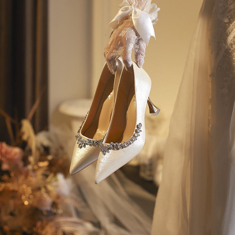 Women's Wedding High Not Tired Feet Pointed Toe Shallow Heels