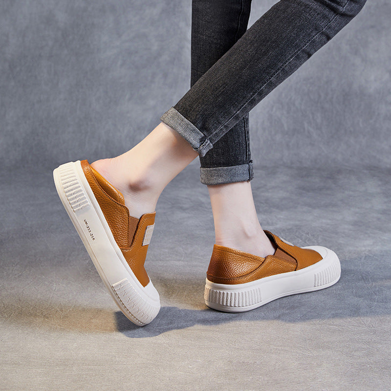 Layer Cowhide Platform Biscuit Shape Female Spring Leisure Slip-on Women's Casual Shoes
